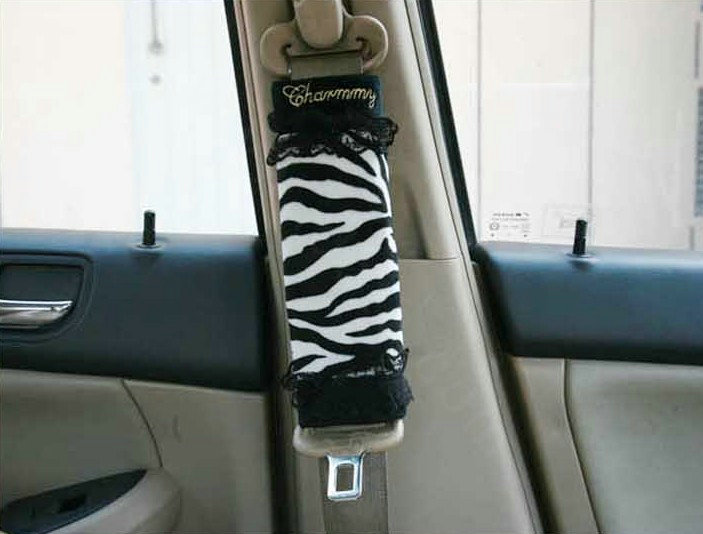 Pretty Lace Bud Silk Velvet Zebra Print Auto Seat Safety Belt Covers Car Decoration 2pcs - Black