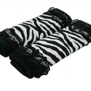 Pretty Lace Bud Silk Velvet Zebra Print Auto Seat Safety Belt Covers Car Decoration 2pcs - Black
