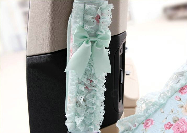 Princess Bud Silk Flower Print Synthetic Fiber Automotive Seat Safety Belt Covers Car Decoration 2pcs - Blue