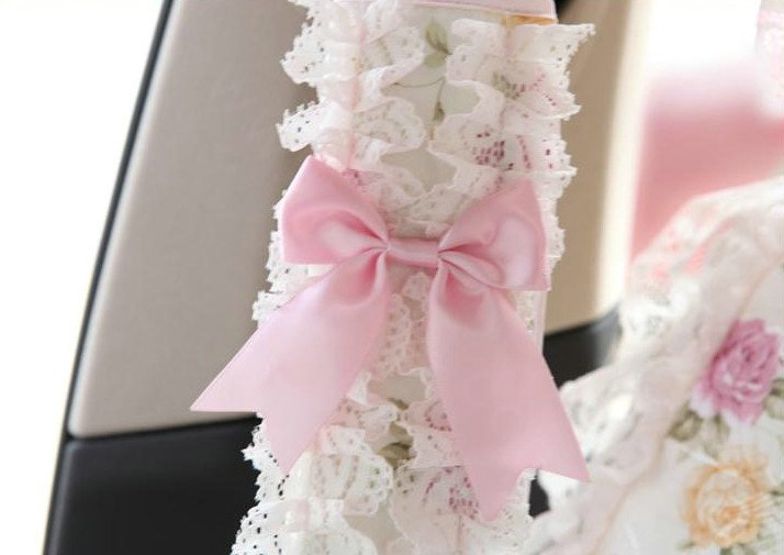 Princess Bud Silk Flower Print Synthetic Fiber Automotive Seat Safety Belt Covers Car Decoration 2pcs - Pink