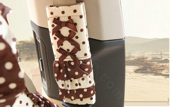 Princess Elegant Polka Dot Synthetic Fiber Automotive Seat Safety Belt Covers Car Decoration 2pcs - Brown