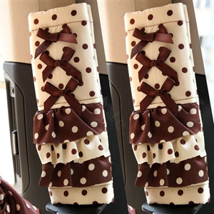 Princess Elegant Polka Dot Synthetic Fiber Automotive Seat Safety Belt Covers Car Decoration 2pcs - Brown