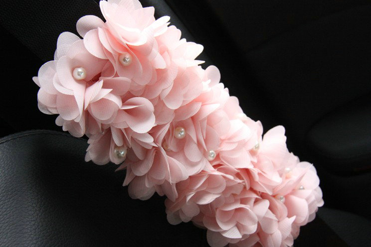 Princess Flower Print Synthetic Fiber Automotive Seat Safety Belt Covers Car Decoration 2pcs - Pink