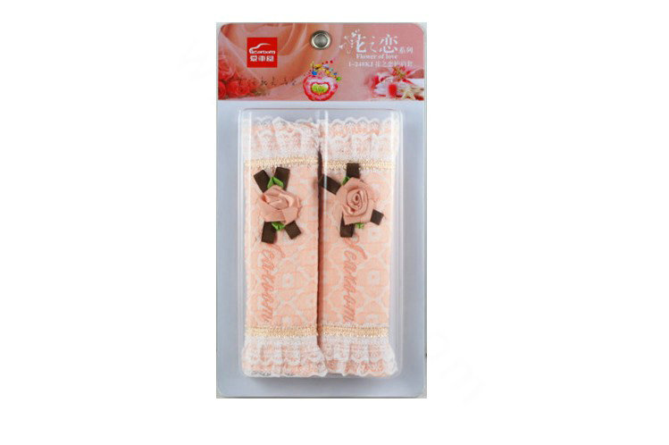 Princess Lace Flower Print Synthetic Fiber Automotive Seat Safety Belt Covers Car Decoration 2pcs - Pink