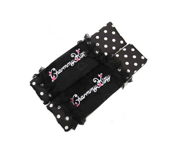 Princess Lace Polka Dot Synthetic Fiber Auto Seat Safety Belt Covers Car Decoration 2pcs - Black