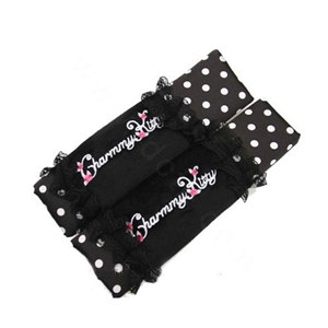 Princess Lace Polka Dot Synthetic Fiber Auto Seat Safety Belt Covers Car Decoration 2pcs - Black