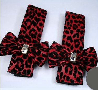 Rose Bowknot Leopard Print PU Leather Automobile Seat Safety Belt Covers Car Decoration 2pcs - Rose