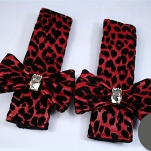 Rose Bowknot Leopard Print PU Leather Automobile Seat Safety Belt Covers Car Decoration 2pcs - Rose