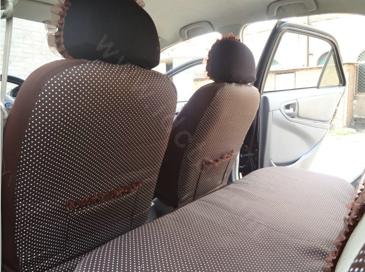 Cheapest Bowknot Polka Dot Lace Bud Silk Universal Auto Car Seat Cover Cotton 10pcs Sets - Coffee