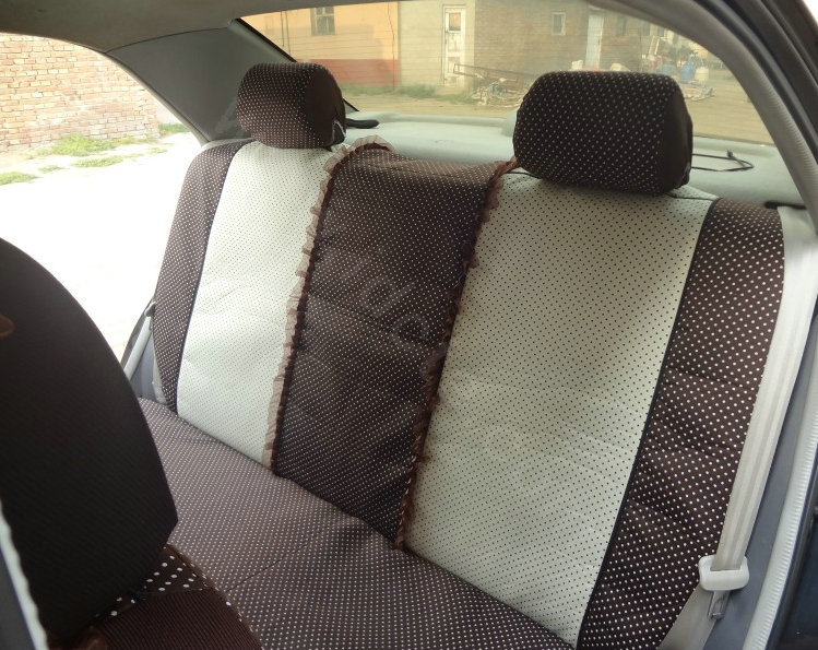 Cheapest Bowknot Polka Dot Lace Bud Silk Universal Auto Car Seat Cover Cotton 10pcs Sets - Coffee
