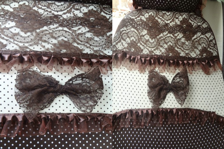Cheapest Bowknot Polka Dot Lace Bud Silk Universal Auto Car Seat Cover Cotton 10pcs Sets - Coffee