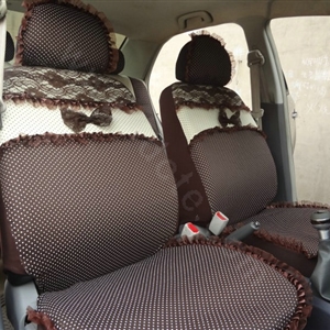 Cheapest Bowknot Polka Dot Lace Bud Silk Universal Auto Car Seat Cover Cotton 10pcs Sets - Coffee