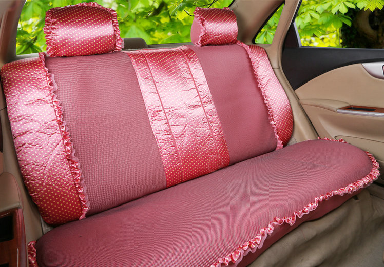 Fashion Bowknot Polka Dot Ice Silk Bud Silk Universal Auto Car Seat Cover Sandwich 26pcs Sets - Pink