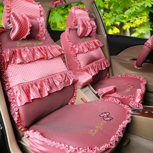 Fashion Bowknot Polka Dot Ice Silk Bud Silk Universal Auto Car Seat Cover Sandwich 26pcs Sets - Pink