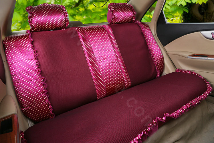 Luxury Bowknot Polka Dot Ice Silk Bud Silk Universal Auto Car Seat Cover Sandwich 26pcs Sets - Rose