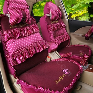 Luxury Bowknot Polka Dot Ice Silk Bud Silk Universal Auto Car Seat Cover Sandwich 26pcs Sets - Rose