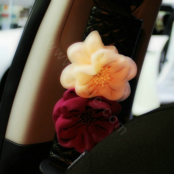 Luxury Roses Flower Floral Genuine Sheepskin Auto Seat Safety Belt Covers Car Decoration 2pcs - Black