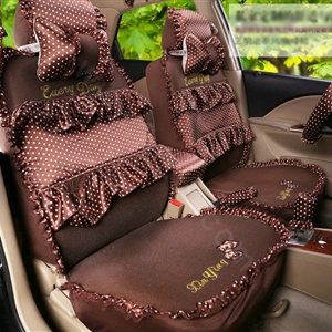 Pretty Bowknot Polka Dot Ice Silk Bud Silk Universal Auto Car Seat Cover Sandwich 26pcs Sets - Coffee