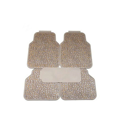 Classic Leopard Print Universal Automotive Carpet Car Floor Mats Rubber 5pcs Sets - Brown