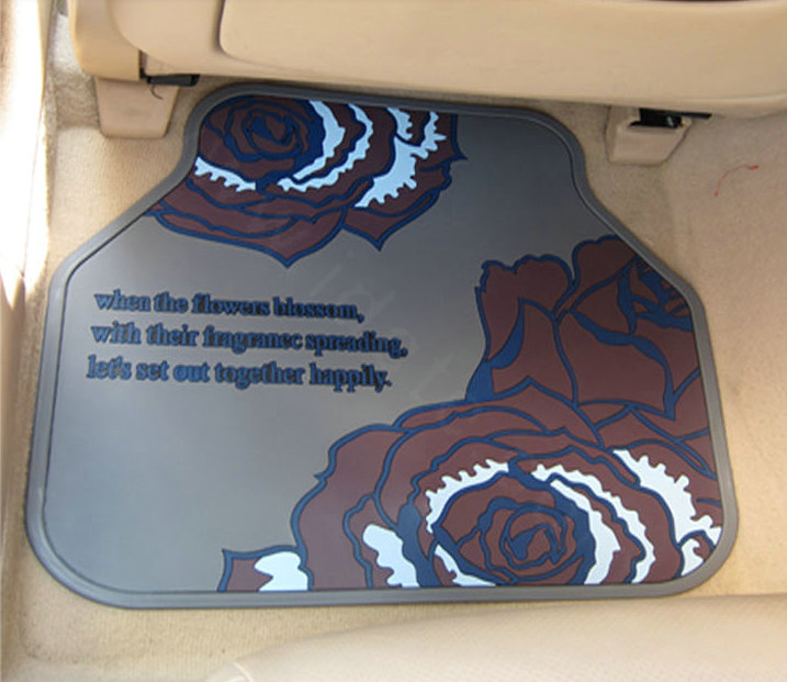 Classic Peony Flower Waterproof Universal Automotive Carpet Car Floor Mats Rubber 5pcs Sets - Red