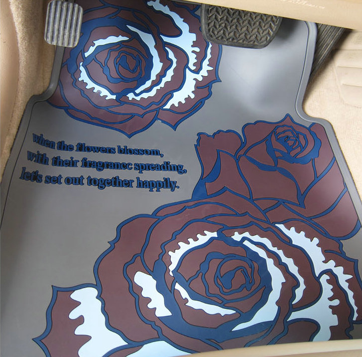 Classic Peony Flower Waterproof Universal Automotive Carpet Car Floor Mats Rubber 5pcs Sets - Red