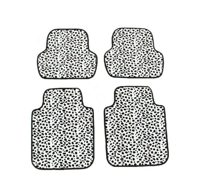 Classic Zebra Pinto Print Universal Automotive Carpet Car Floor Mats Rubber 5pcs Sets - Black