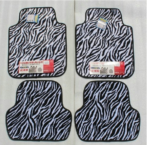 Classic Zebra Print Universal Automotive Carpet Car Floor Mats Suede 5pcs Sets - Black