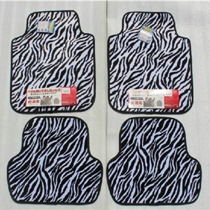 Classic Zebra Print Universal Automotive Carpet Car Floor Mats Suede 5pcs Sets - Black