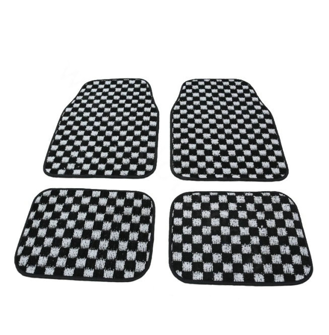Fashion Grid Universal Automotive Carpet Car Floor Mats Suede 5pcs Sets - Black+White