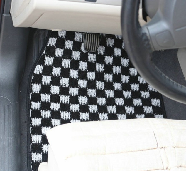 Fashion Grid Universal Automotive Carpet Car Floor Mats Suede 5pcs Sets - Black+White