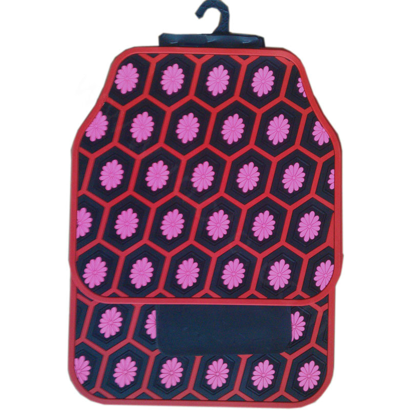 Flower Floral Universal Automotive Carpet Waterproof Car Floor Mats Rubber 5pcs Sets - Pink