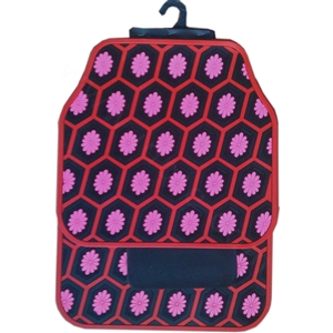 Flower Floral Universal Automotive Carpet Waterproof Car Floor Mats Rubber 5pcs Sets - Pink