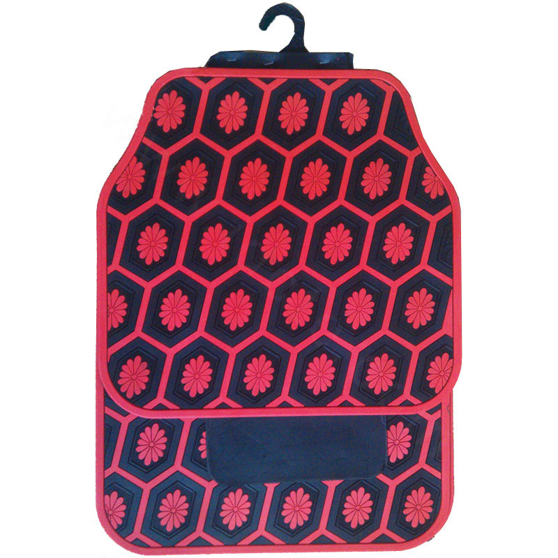 Flower Floral Universal Automotive Carpet Waterproof Car Floor Mats Rubber 5pcs Sets - Red
