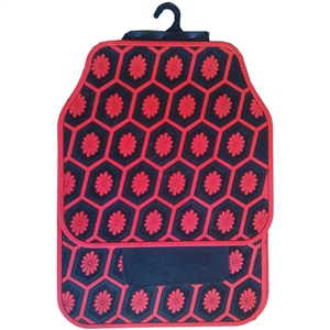 Flower Floral Universal Automotive Carpet Waterproof Car Floor Mats Rubber 5pcs Sets - Red