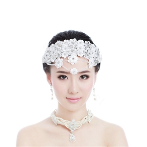 Luxury Bride Rhinestone Lace Flower Beads Bridal Hair Headband Jewelry Wedding Accessories