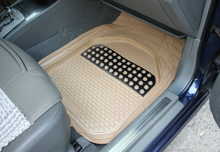 Classic Luxury PVC Plastic Universal Waterproof Auto Foot Carpet Floor Mats For Cars 5pcs Sets - Yellow