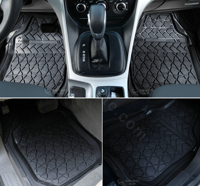 High Quality PVC Plastic Universal Waterproof Auto Foot Carpet Floor Mats For Cars 5pcs Sets - Black