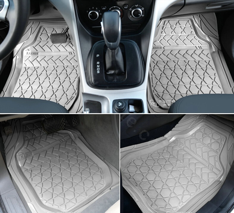 High Quality PVC Plastic Universal Waterproof Auto Foot Carpet Floor Mats For Cars 5pcs Sets - Gray