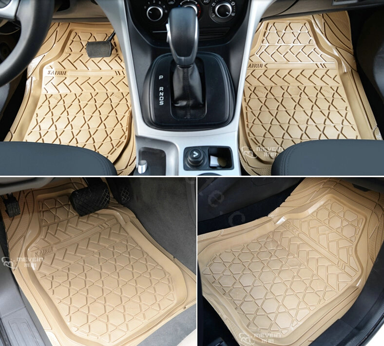 High Quality PVC Plastic Universal Waterproof Auto Foot Carpet Floor Mats For Cars 5pcs Sets - Yellow