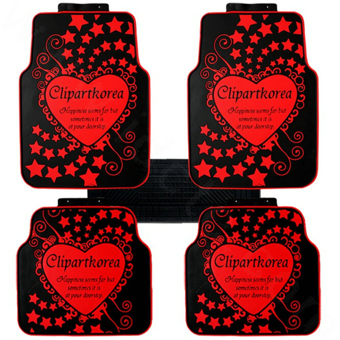 Cute Pretty Heart Universal Auto Carpet Waterproof Car Floor Mats Rubber 5pcs Sets - Red