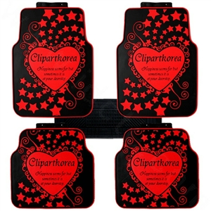 Cute Pretty Heart Universal Auto Carpet Waterproof Car Floor Mats Rubber 5pcs Sets - Red