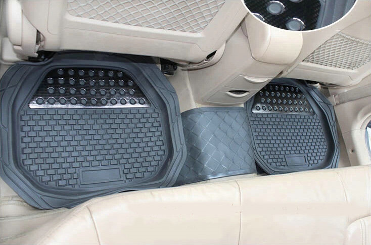 Deep Dish Heavy Duty Universal Auto Carpet Aluminum Car Floor Mats Rubber 5pcs Sets - Gray