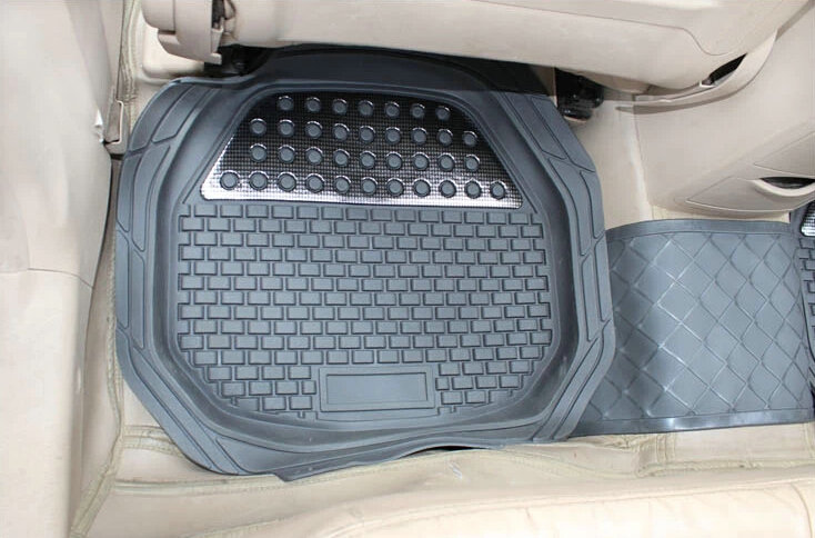 Deep Dish Heavy Duty Universal Auto Carpet Aluminum Car Floor Mats Rubber 5pcs Sets - Gray