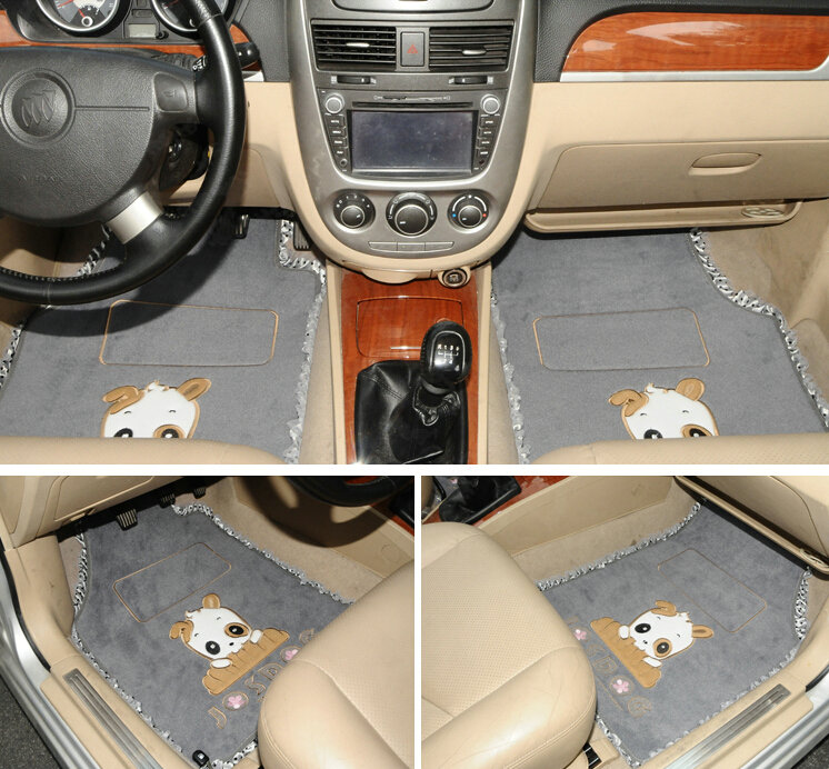 New Pickup Lace Universal Front Rear Carpet Josdog Car Floor Mats Plush 5pcs Sets For Girls - Grey