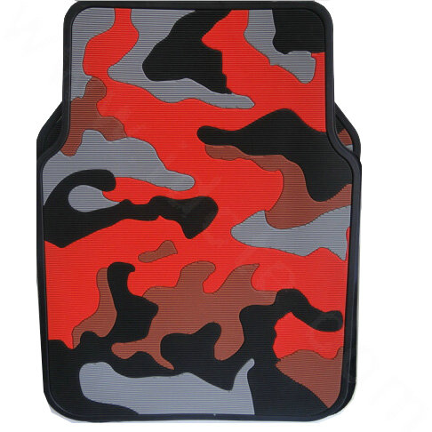Personalised Camo Universal Auto Carpet Waterproof Car Floor Mats Rubber 5pcs Sets - Red