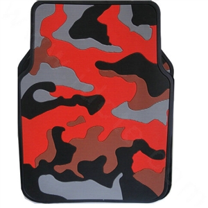 Personalised Camo Universal Auto Carpet Waterproof Car Floor Mats Rubber 5pcs Sets - Red