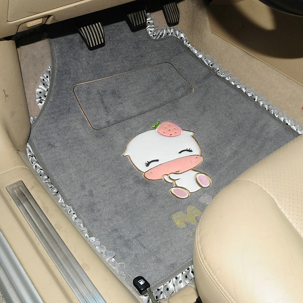 Sale Cute Cartoon Bud Silk Universal Carpet Decorative Car Floor Mats Velvet 5pcs Sets For Girls - Gray