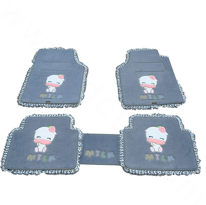 Sale Cute Cartoon Bud Silk Universal Carpet Decorative Car Floor Mats Velvet 5pcs Sets For Girls - Gray