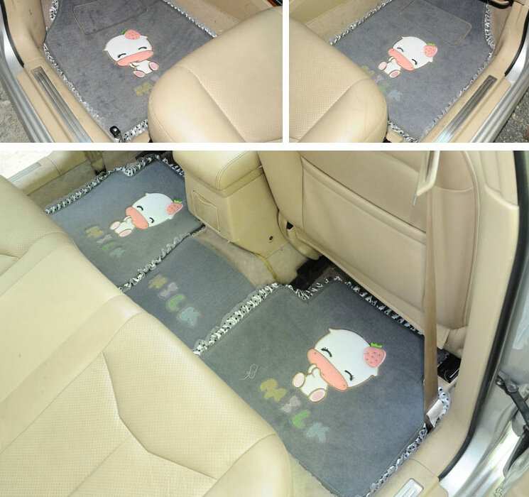 Sale Cute Cartoon Bud Silk Universal Carpet Decorative Car Floor Mats Velvet 5pcs Sets For Girls - Gray