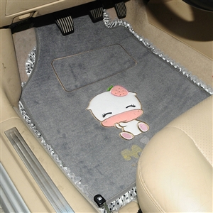 Sale Cute Cartoon Bud Silk Universal Carpet Decorative Car Floor Mats Velvet 5pcs Sets For Girls - Gray